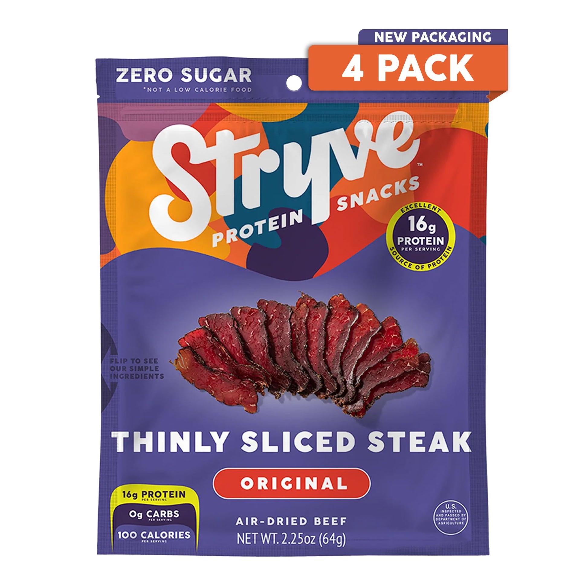 Stryve Beef Biltong Steak Snacks, 36g Protein, Sugar Free, Keto & Paleo Friendly, 2.25 oz (Pack of 4)