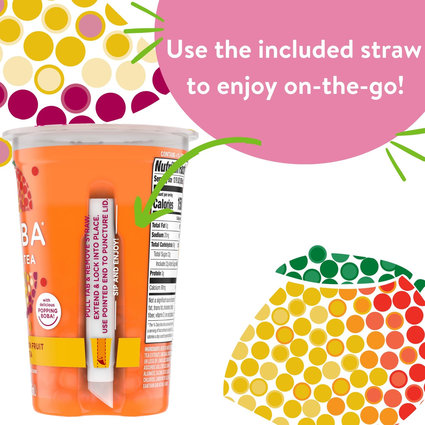 Joyba Bubble Tea Mango Passion Fruit Green Tea, 6 Pack, 12 Fl. Oz. Cups