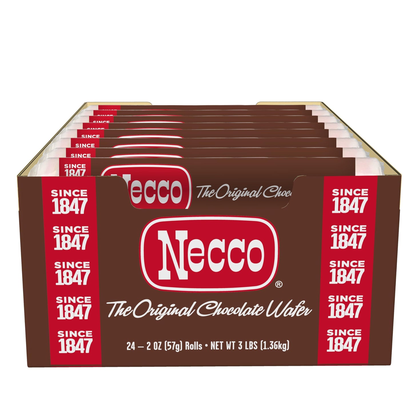 Chocolate Necco Wafers Candy, 24 Pack (2 Ounce Rolls Each), The Original Candy Wafer