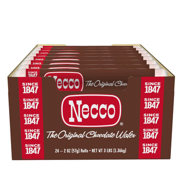 Chocolate Necco Wafers Candy, 24 Pack (2 Ounce Rolls Each), The Original Candy Wafer