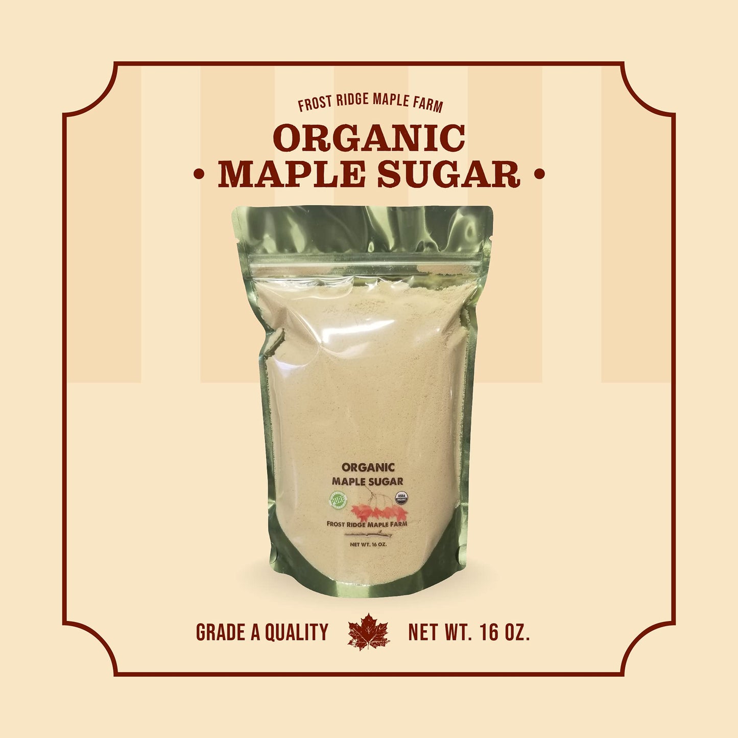 Frost Ridge Maple Farm Organic Maple Sugar, Powdered Granulated, Grade A, 16 oz. (1 lb)
