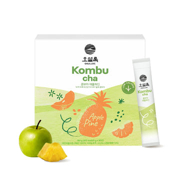 Osulloc Kombucha Tea Applepine (Pineapple & Apple), Sparkling Powdered Mix Beverage, No Added Sugar, 30 Sticks, 5.3Oz