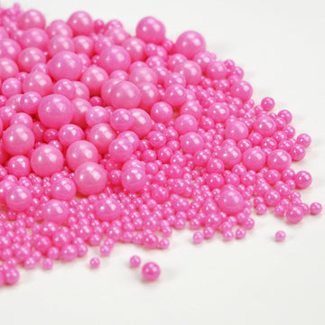 Dazzjoy Edible Hot Pink Pearl Sprinkles, Edible Sugar Candy, 130G/4.58Oz, Pink Ball Pearls For Cake Decorating, Cupcake Toppers