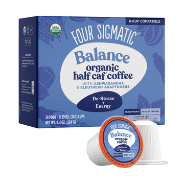 Four Sigmatic Adaptogen Coffee K-Cups | Organic Medium Roast Ground Coffee With Ashwagandha, Eleuthero, Chaga & Tulsi | Fair Tra