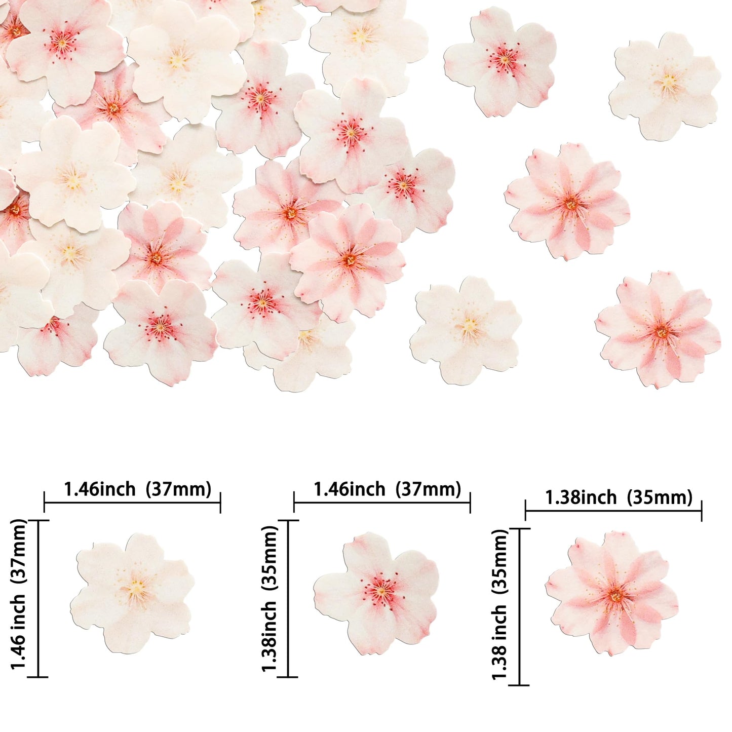 Ephlyn 54Pcs Edible Cherry Blossom Cake Decoration Spring Flowers Cupcake Toppers Wafer Paper Flowers Cake Decoration Wedding Bi