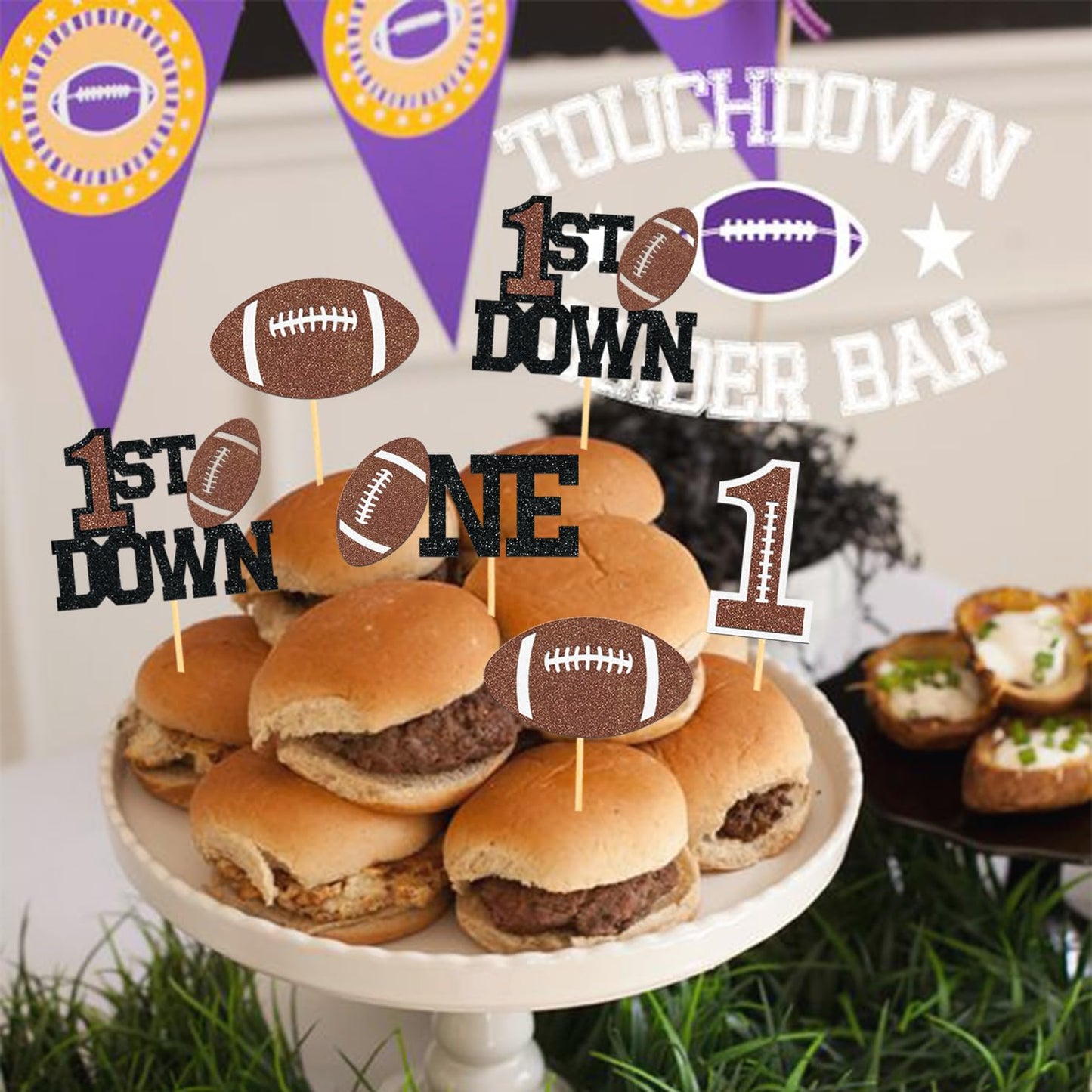 24Pcs Football 1St Birthday Cupcake Toppers, First Birthday Football Cake Decorations, Football Cupcake Toppers For Football Bab