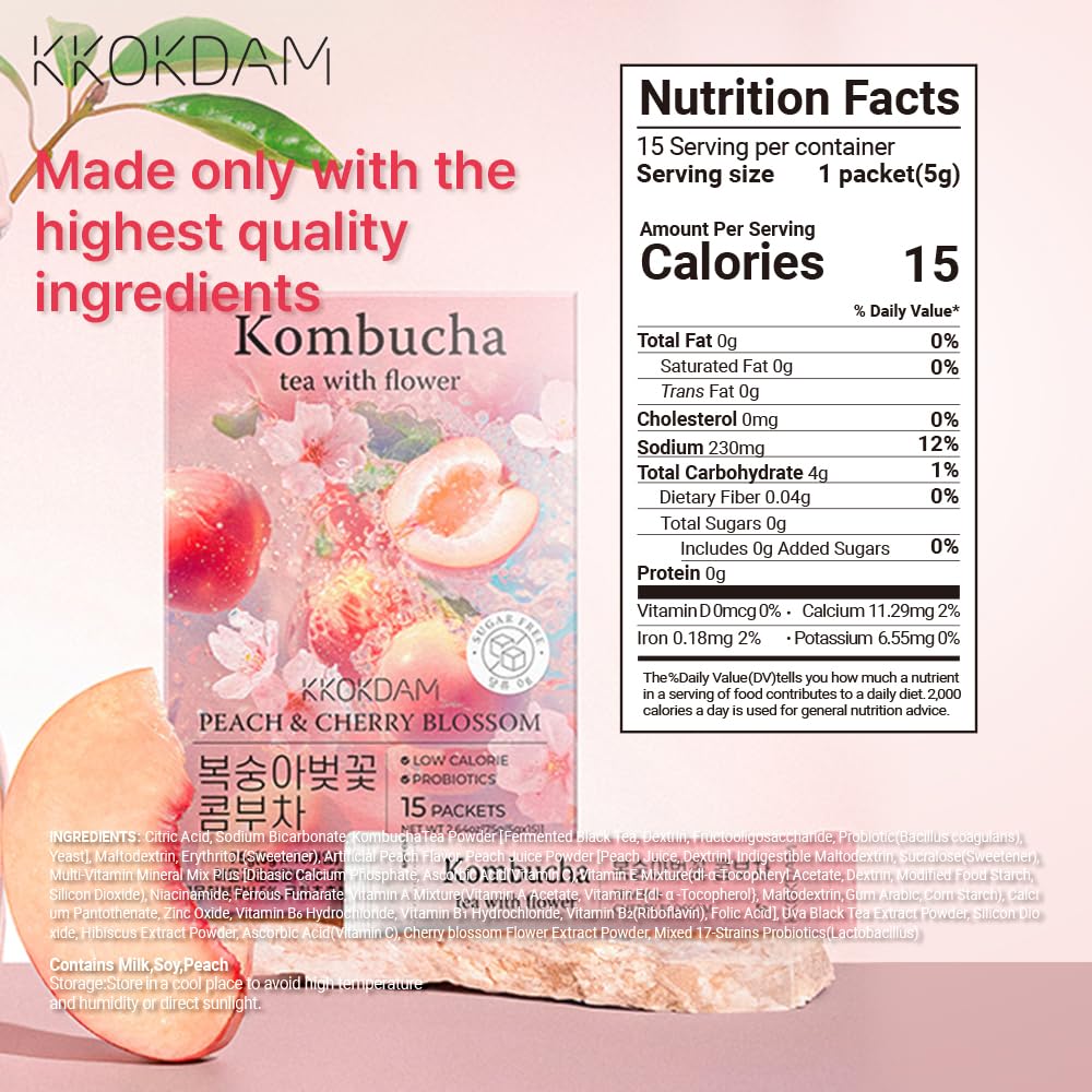 Kkokdam Kombucha Tea 15 Packs - Orange & Marigold Korean Tea - Kombucha Drinks Probiotic Support, Low Calorie, Sugar Free Kombuc