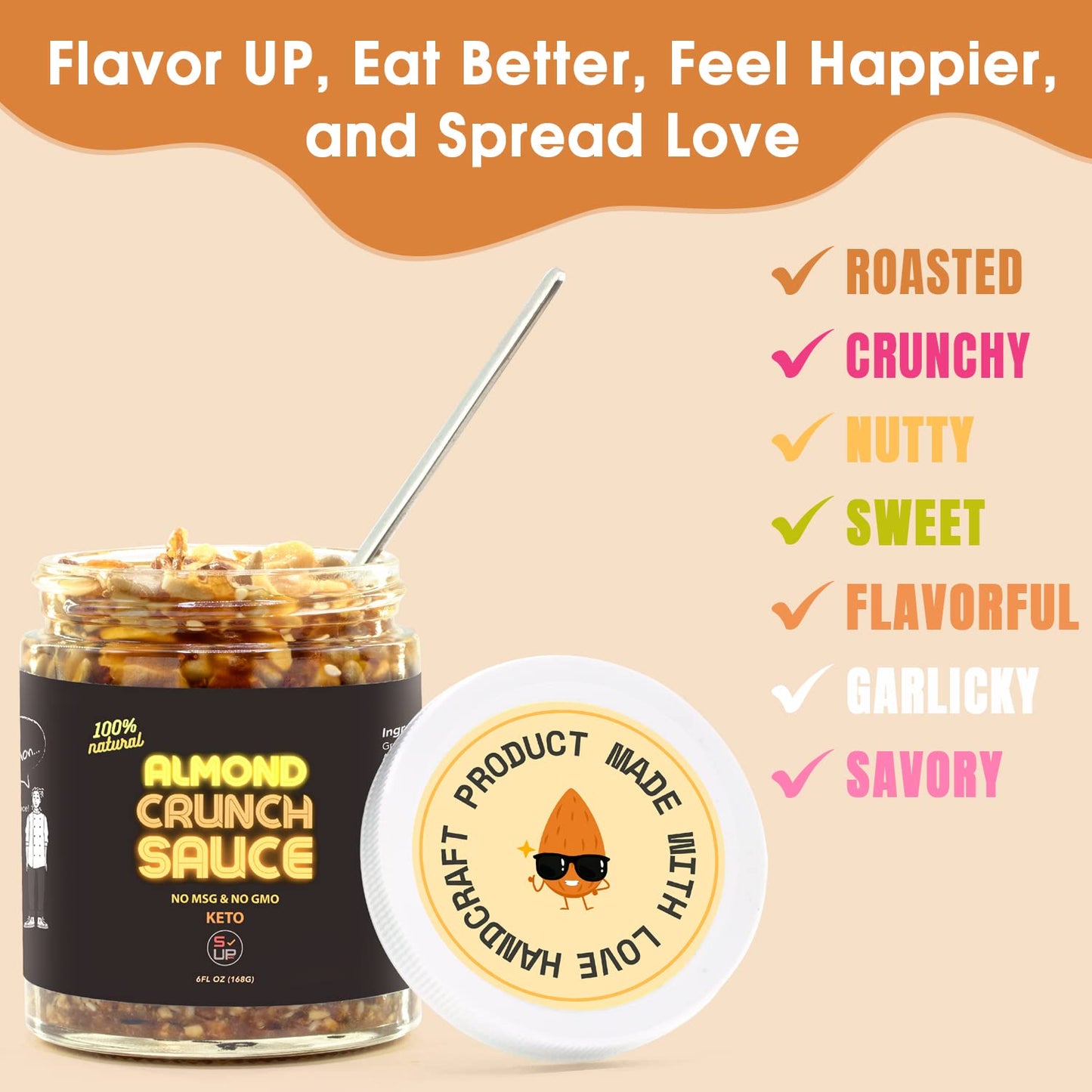 SAUCE UP Almond Crunch Sauce - Vegan, Gluten-Free, Keto-Friendly, 1 Pack