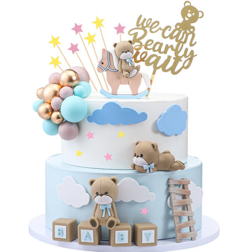 Yinder Bear Cake Toppers Mini Bear Cake Decorations Cake Toppers Gold White Pearl Ball for Birthday Party Decorations(Vivid Colo