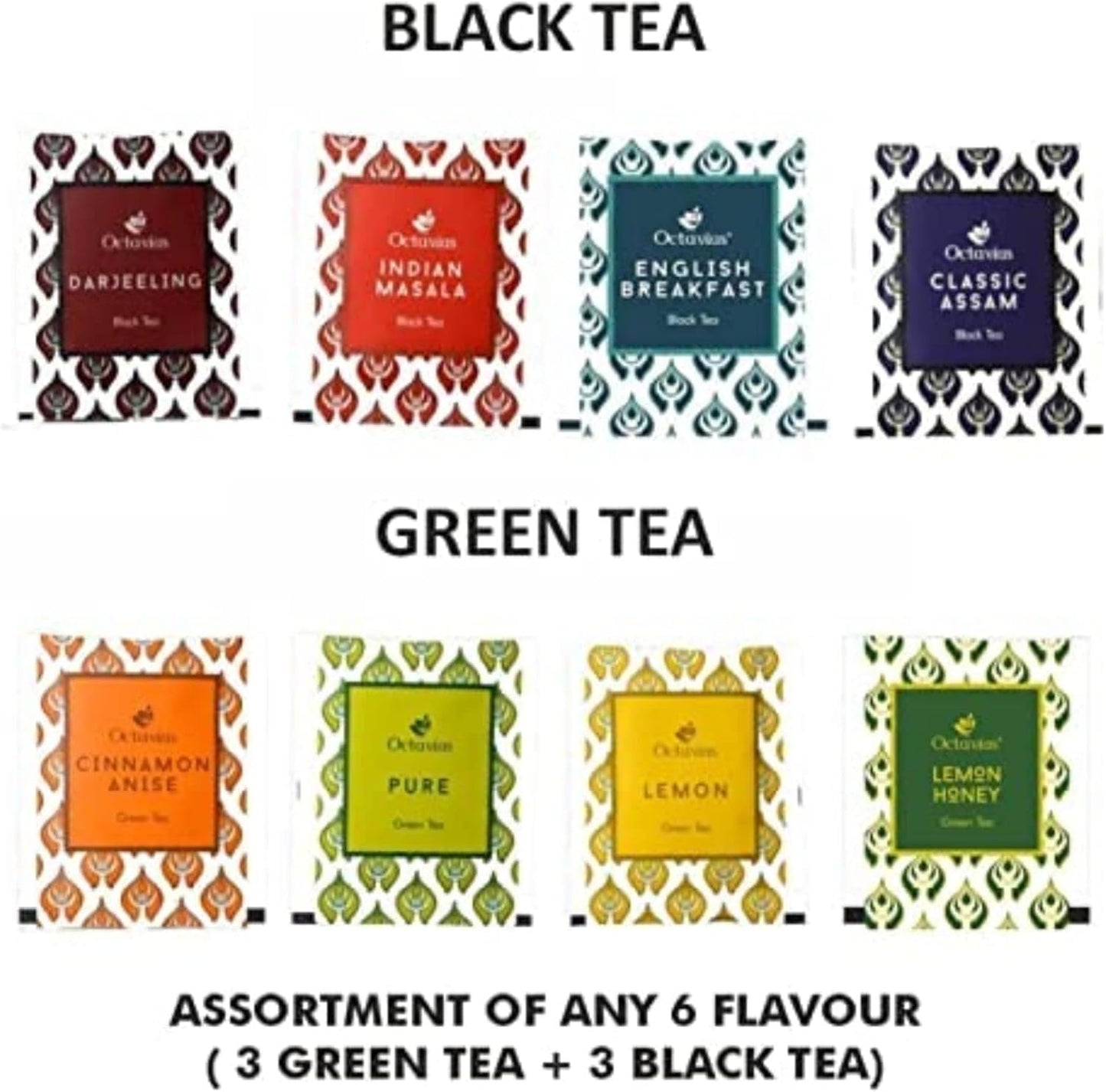 Octavius Tropical Palm Cutwork Wooden Tea Sampler Box | Enhanced Black & Green Tea Gift Set | 6 Flavors, 90 Tea Bags | Elegant Teas Gift Box For Tea Lovers