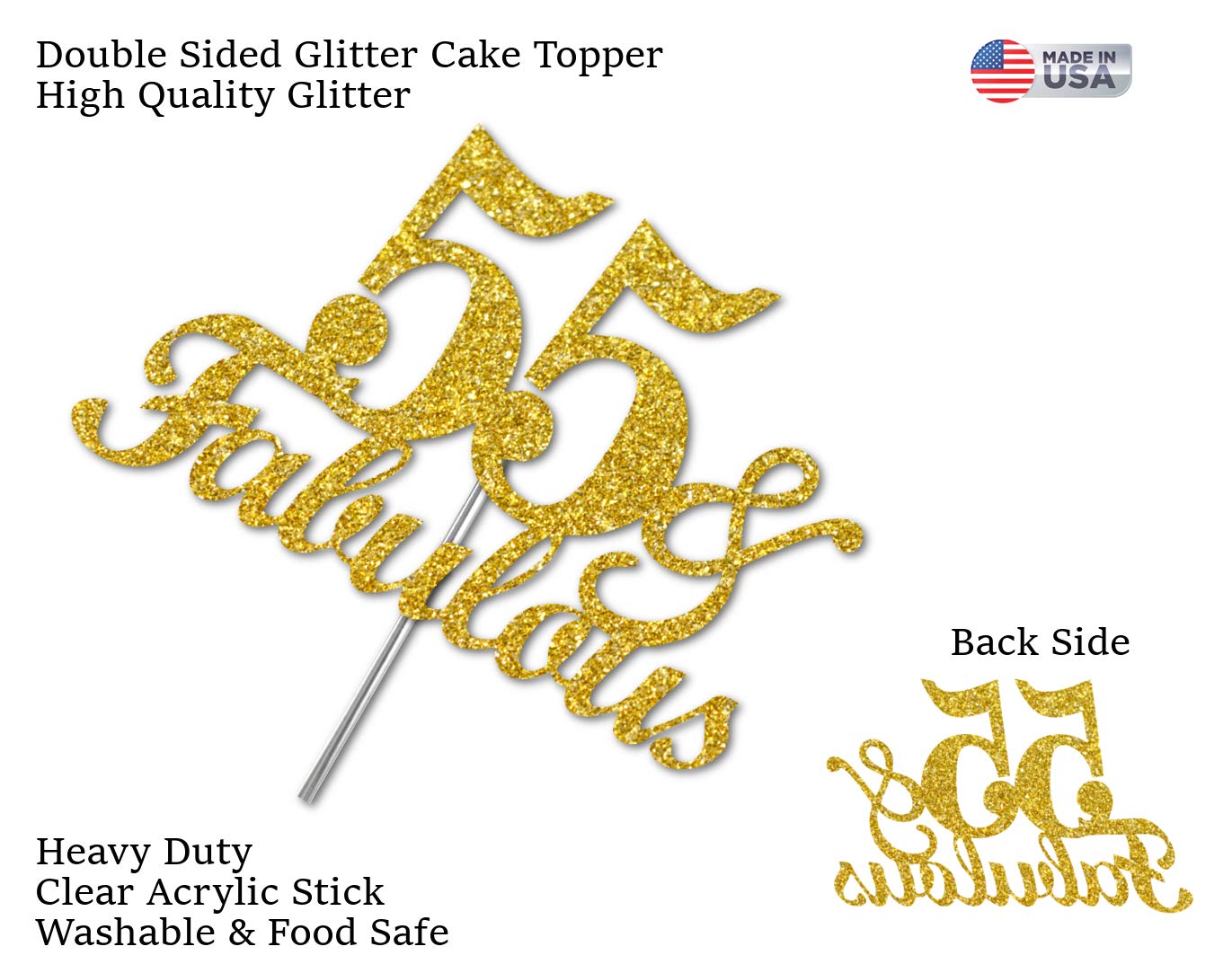 RokAPary 55 & Fabulous Cake Topper, Gold Glitter, Acrylic, 1 Count, Model RCTF