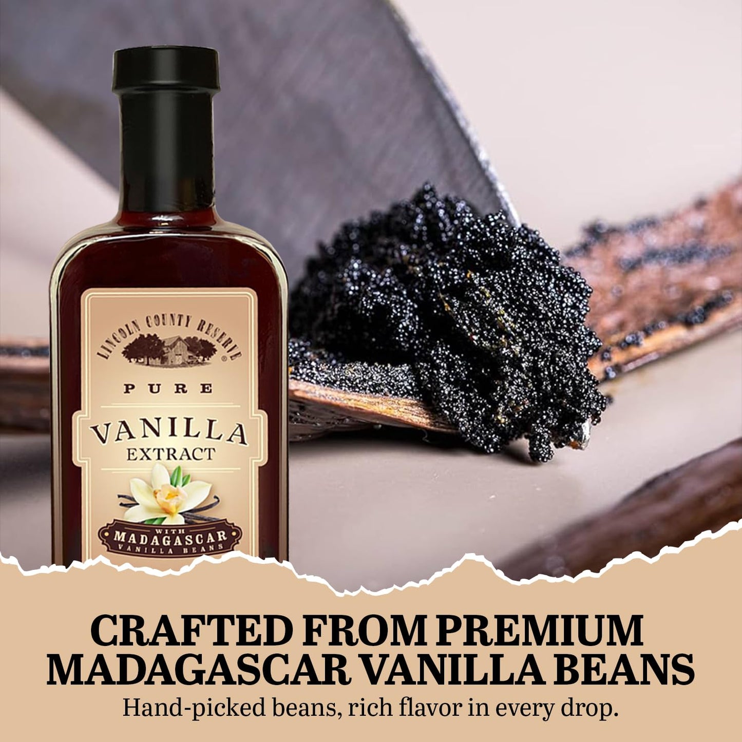 Lincoln County Reserve Pure Vanilla Extract, Sugar Free, Gluten Free, 12oz Glass Bottle