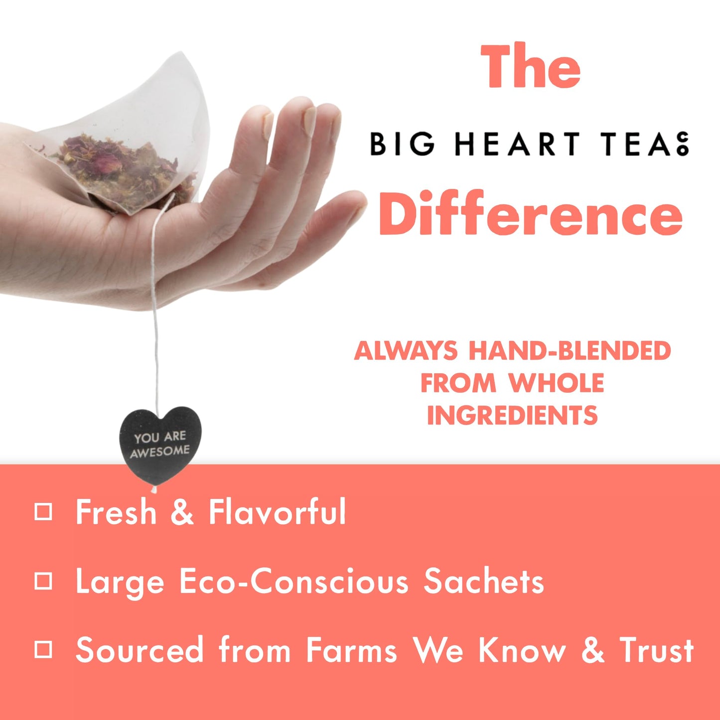 Big Heart Tea Co. Tea Bags - Cup of Love Red Rose - Certified Organic, Floral Ayurvedic Herbal Decaf Tea in Zero Plastic Sachets
