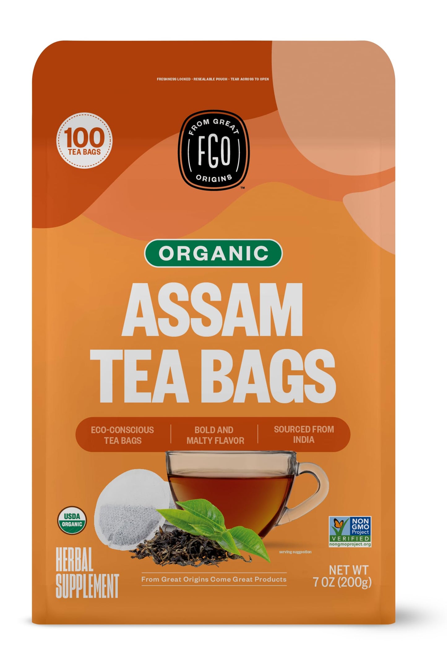 Fgo Organic Assam Tea, Eco-Conscious Tea Bags, 100 Count, Packaging May Vary (Pack Of 1)