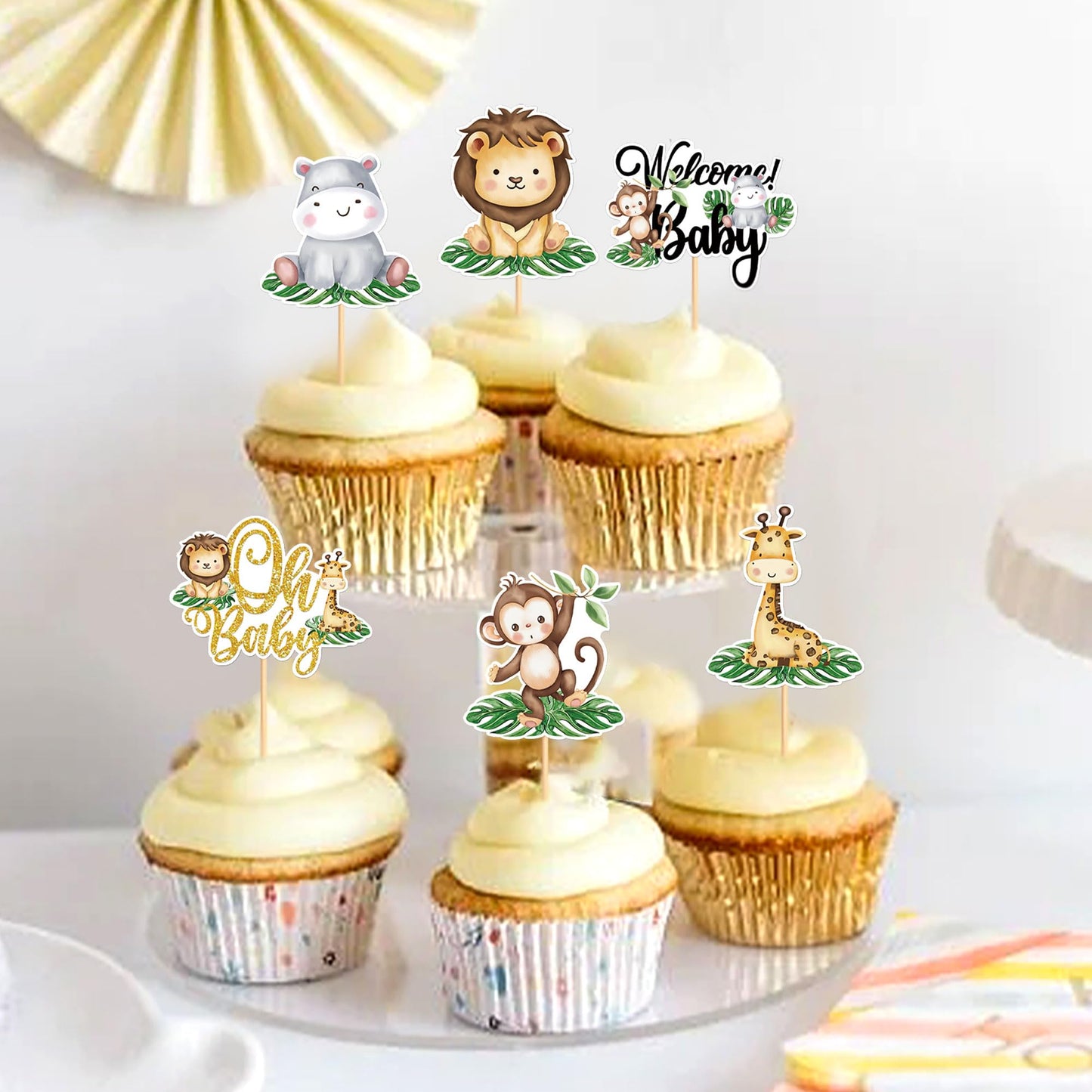 24Pcs Jungle Animals Cupcake Toppers Jungle Animals Theme Animal Cupcake Toppers Picks Baby Shower Themed For Girl Boys Kids Par