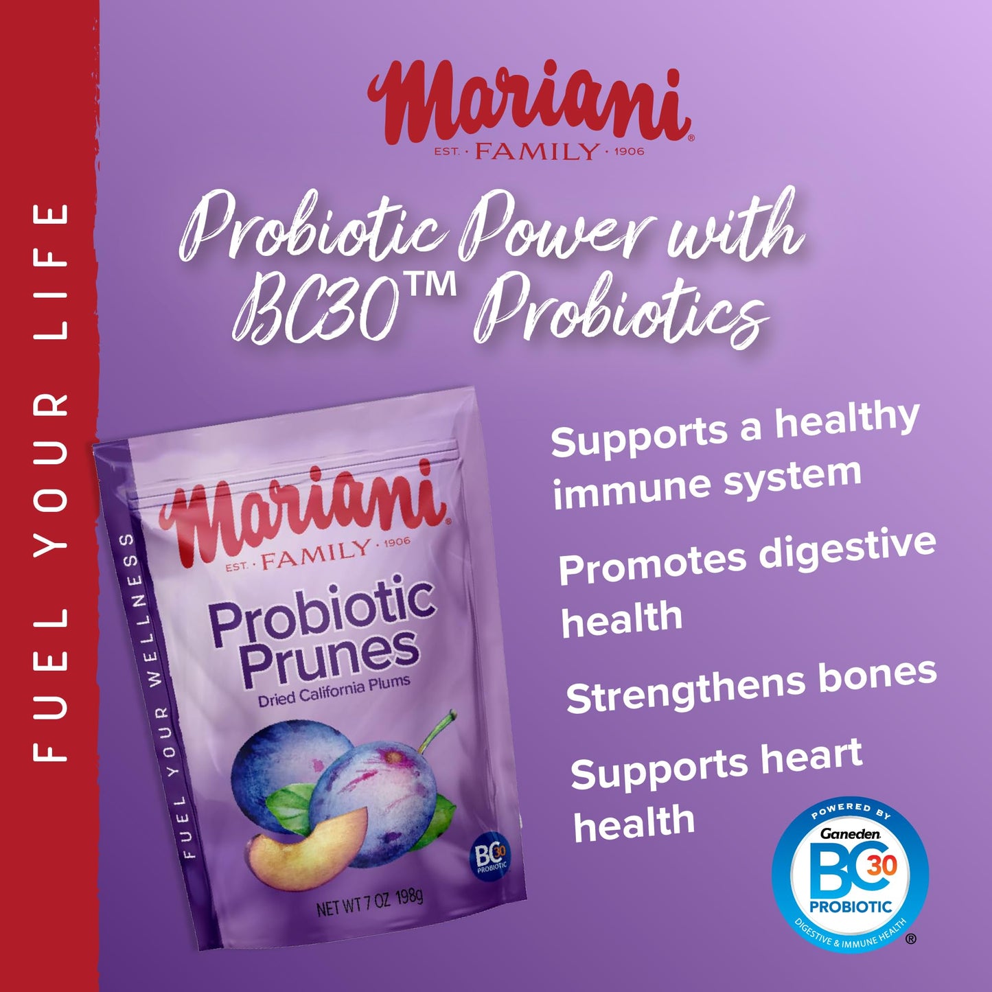 Mariani Probiotic Pitted Prunes - Gluten Free, Vegan - 7oz (Pack of 4) - Resealable Bag - Healthy Snack for Kids & mature-themeds