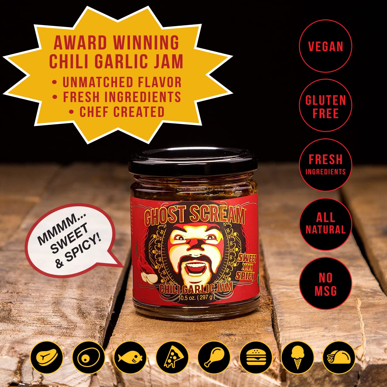 Ghost Scream Hot Sauce - Chili Garlic Jam    (Sweet, Spicy & Smoky) - This Award Winning Recipe (from a World Renowned Chef) Com