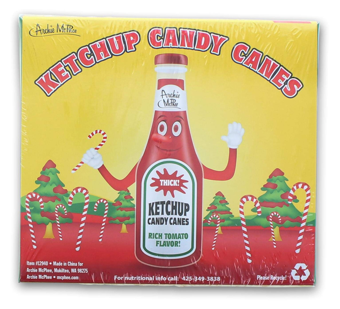 Archie McPhee Gift Box of Funny, Ketchup Candy Cane, 3.8 Ounce
