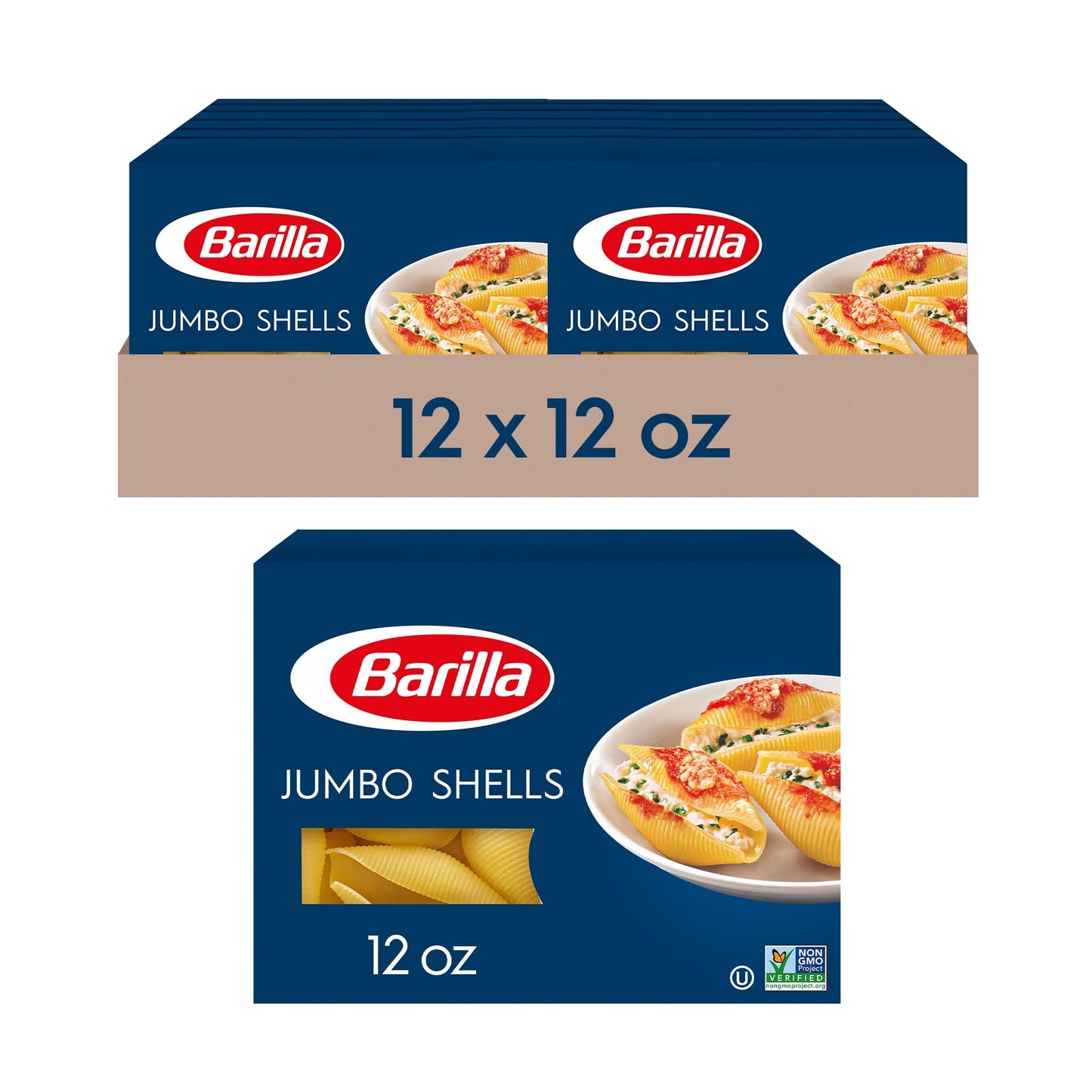 Barilla Jumbo Shells Pasta, 16 Oz. Box (Pack Of 12) - Non-Gmo Pasta Made With Durum Wheat Semolina - Kosher Certified Pasta