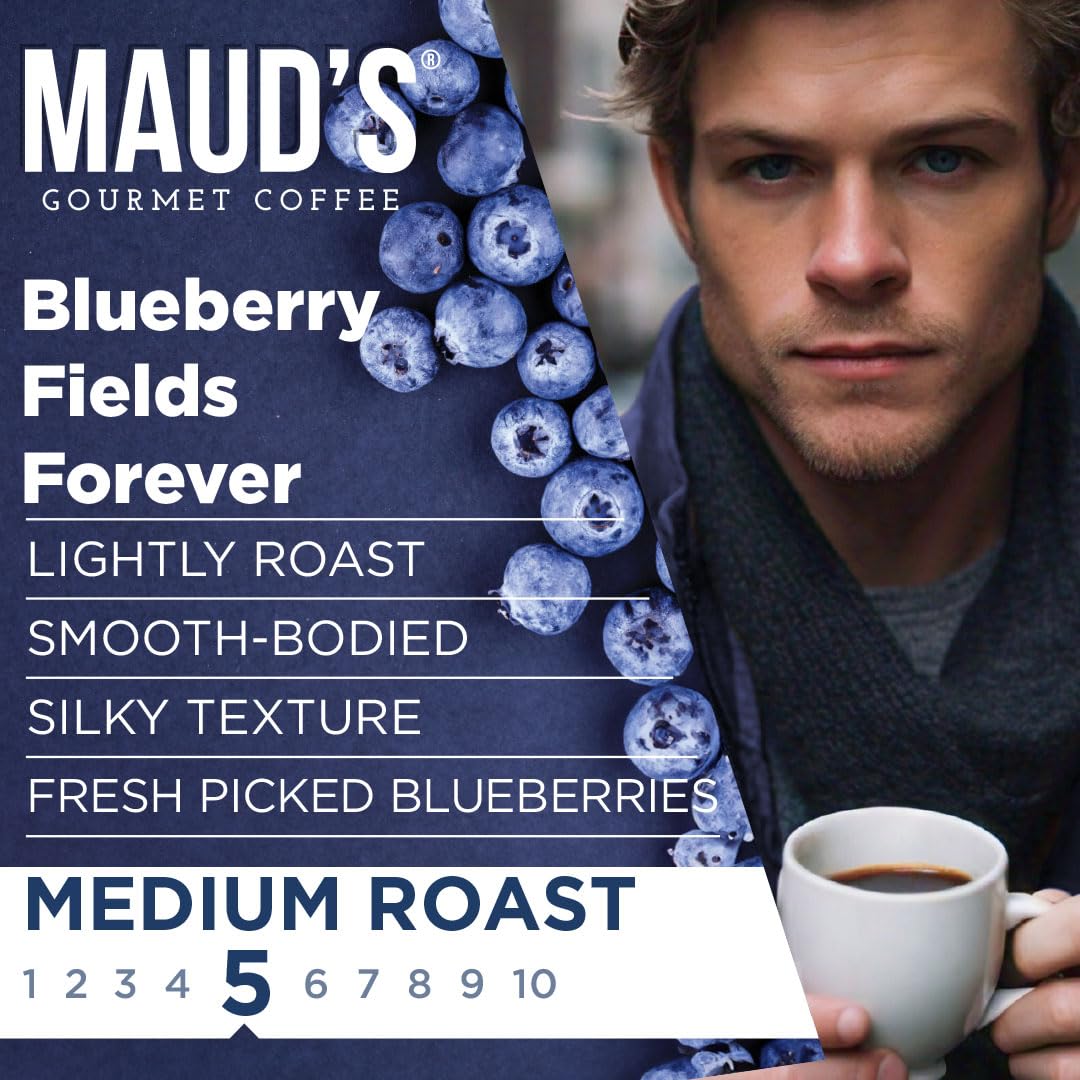 Maud'S Blueberry Flavored Coffee Pods, 18 Ct, Medium Roast Flavored Coffee In Recyclable Single Serve Pods - 100% Arabica Beans,