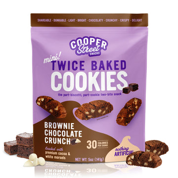 Cooper Street Cookies All Natural Twice Baked Crispy Cookie, Peanut & Dairy Free, Biscotti Style 5oz, Brownie Chocolate Crunch (