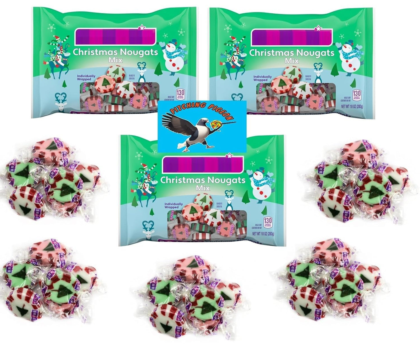 Nougats Mix Candy 30oz Total - Peppermint, Wintergreen and Cinnamon - Nearly two pounds of Sweet Chewy Christmas Holiday Stockin
