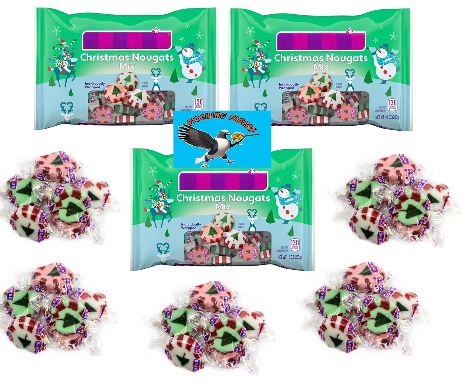 Nougats Mix Candy 30oz Total - Peppermint, Wintergreen and Cinnamon - Nearly two pounds of Sweet Chewy Christmas Holiday Stockin