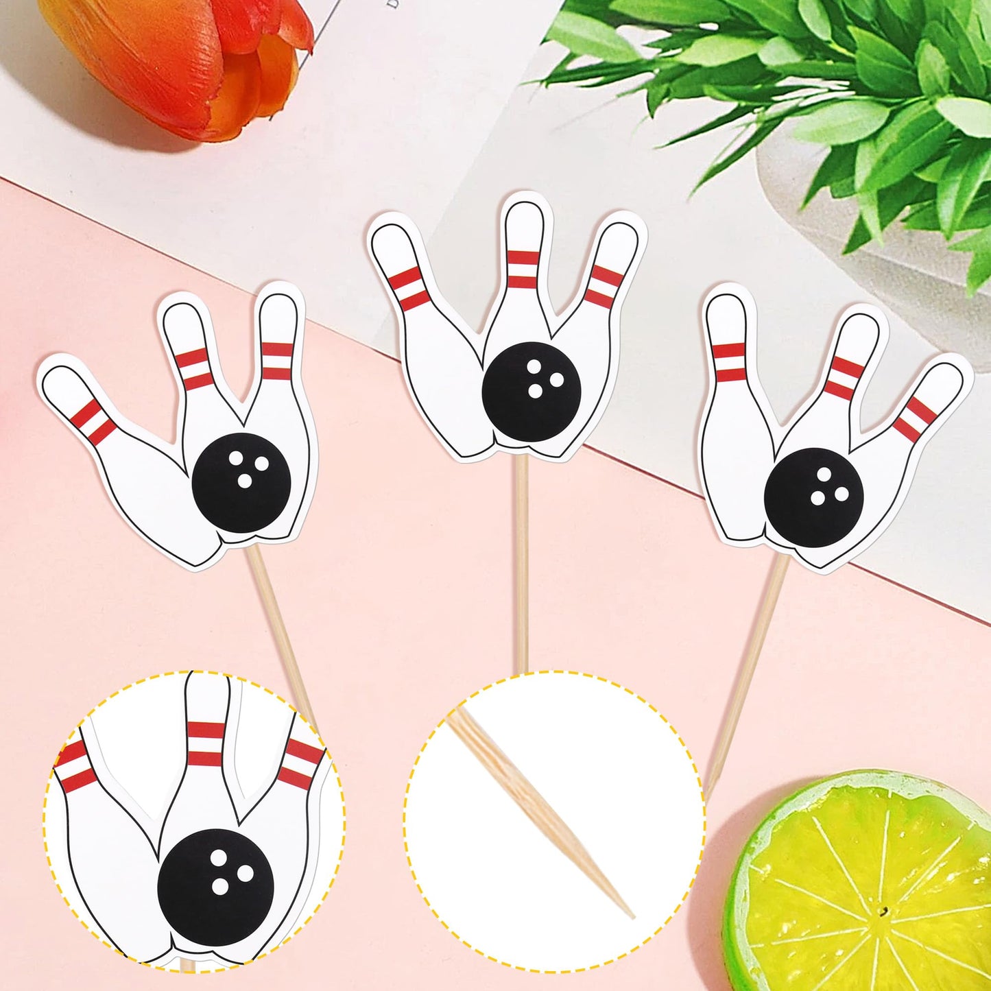 40 Pcs Bowling Cupcake Toppers Double Sided Sports Theme Bowling Cupcake Picks Bowling Birthday Decorations For Bowling Theme Ba