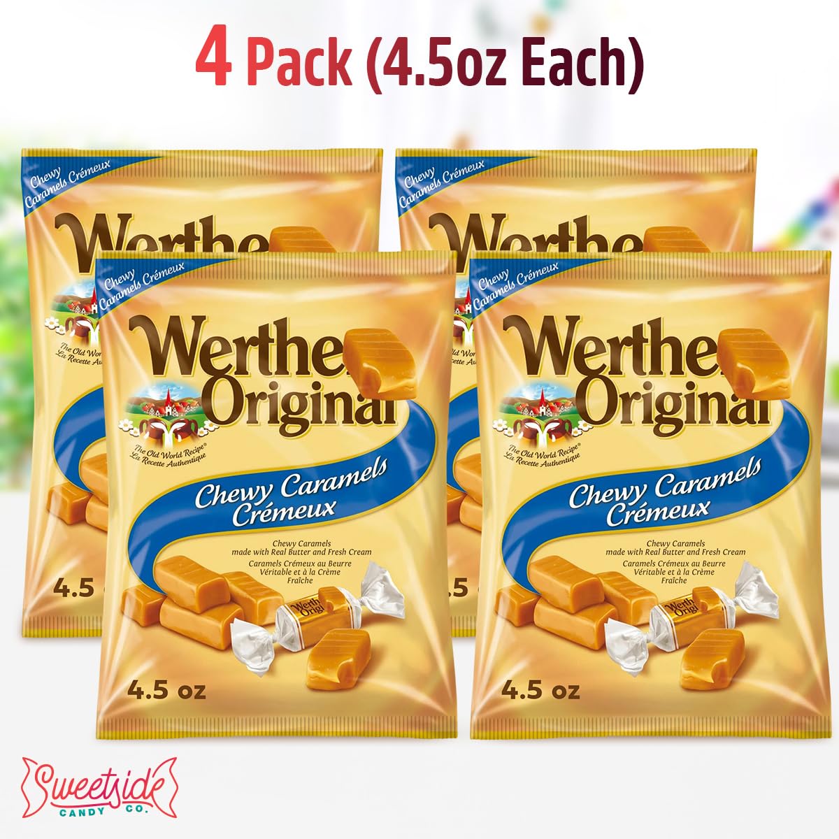 Chewy Original Candy  4 Pack Each 4.5oz of WerthrsCaramel Candy Individually Wrapped  Sweet Soft Caramels Thats Perfect for Family Gatherings and Everyday   Creamy Carmels Candies Soft Enough for All Ages