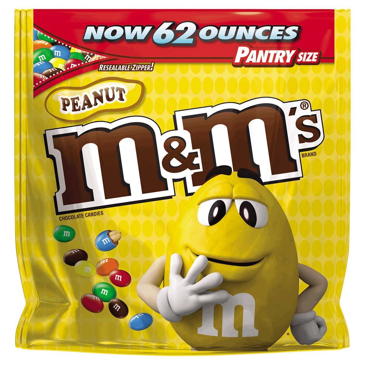 M&Ms Peanut Candy 62 Oz Pantry Size Resealable Bag