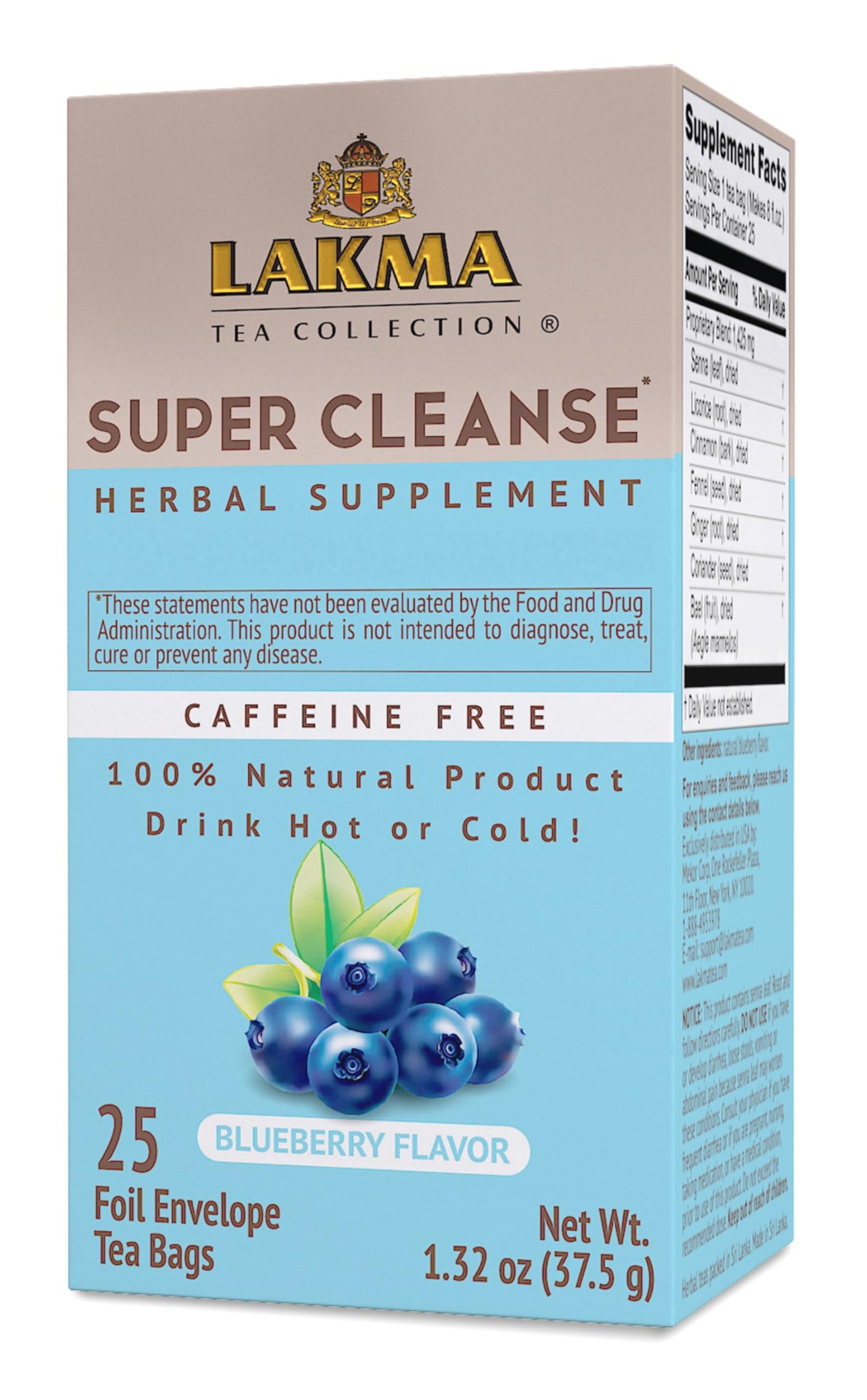 HYLEYS Tea Super Cleanse Tea - Blueberry Flavor, Caffeine Free, 25 Tea Bags