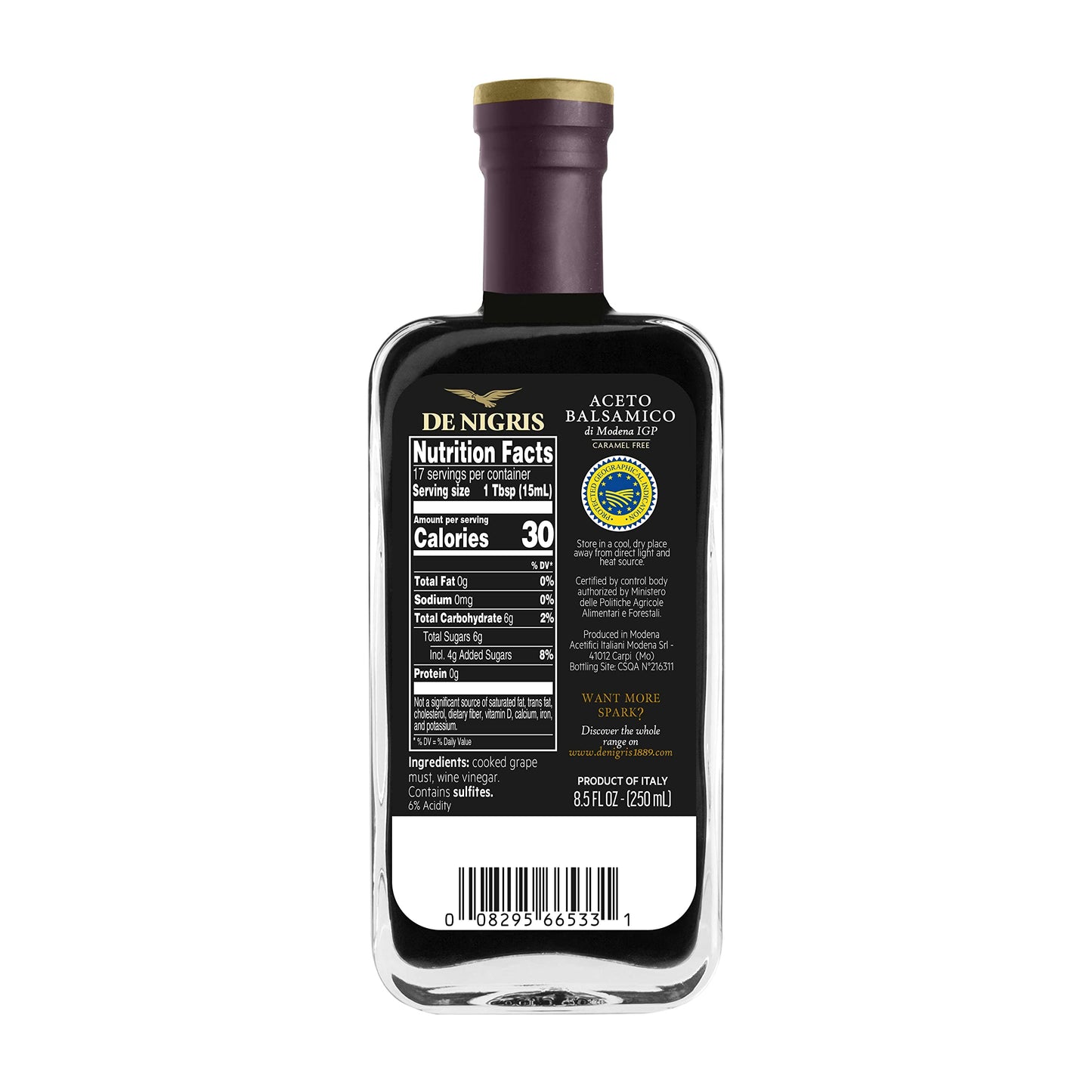 De Nigris Balsamic Vinegar Of Modena Excellence Line - Gold Eagle (55% Grape Must) 8,5 Oz (250Ml) | Balsamic Vinegar From Modena