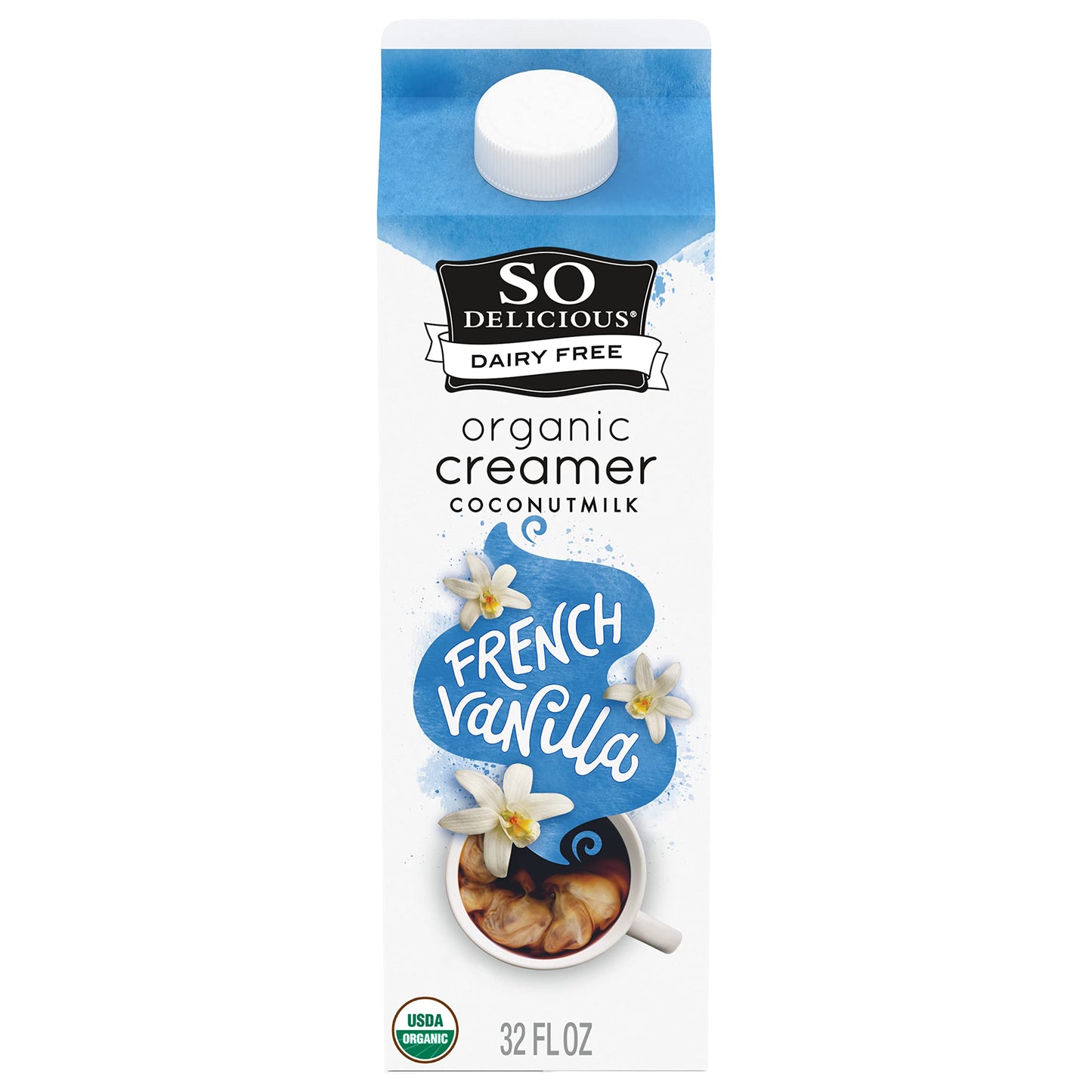 So Delicious Dairy Free Coconut Milk Creamer, French Vanilla, Vegan, Organic, Non-Gmo, Creamy Plant Based Coffee Creamer, 32 Fl 