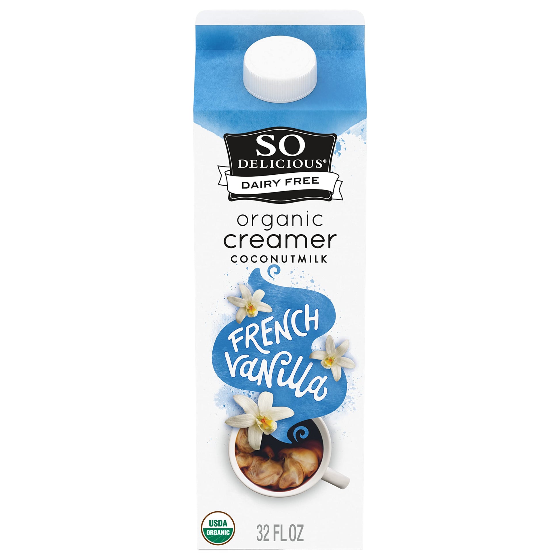 So Delicious Dairy Free Coconut Milk Creamer, French Vanilla, Vegan, Organic, Non-Gmo, Creamy Plant Based Coffee Creamer, 32 Fl 