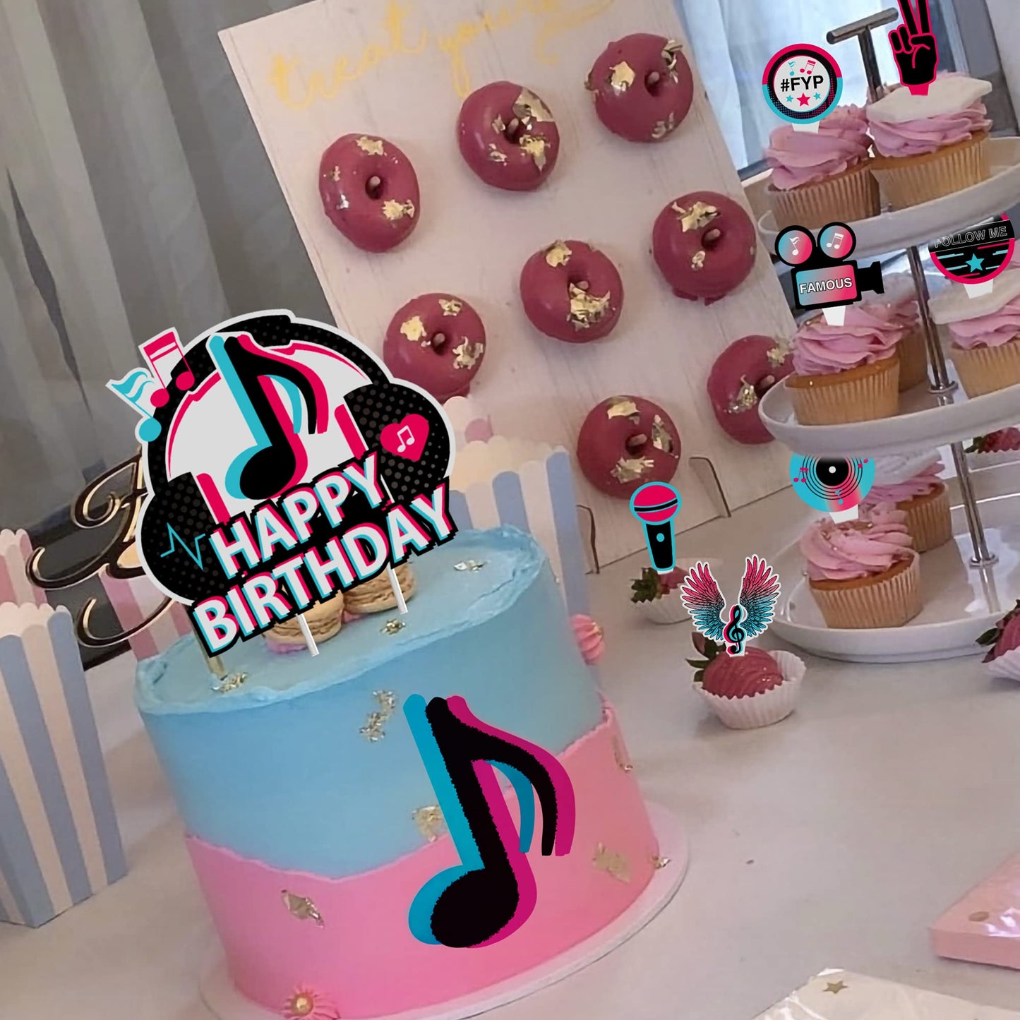 25Pcs Tik Music Happy Birthday Cake Toppers