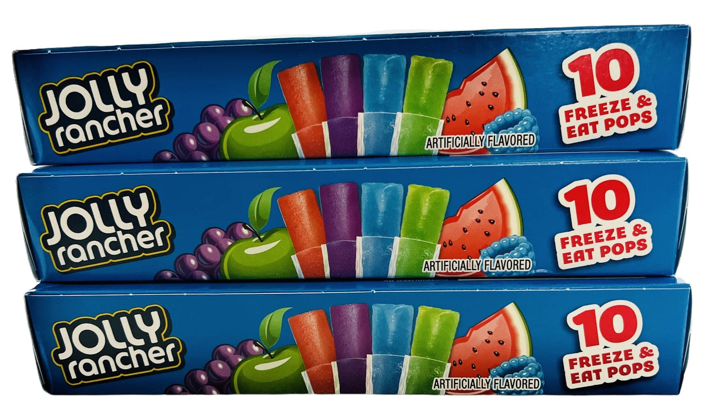 Jolly Rancher Freezer Pops, 10 Ct (Pack of 3) - Watermelon, Green Apple, Grape, Blue Raspberry Flavors