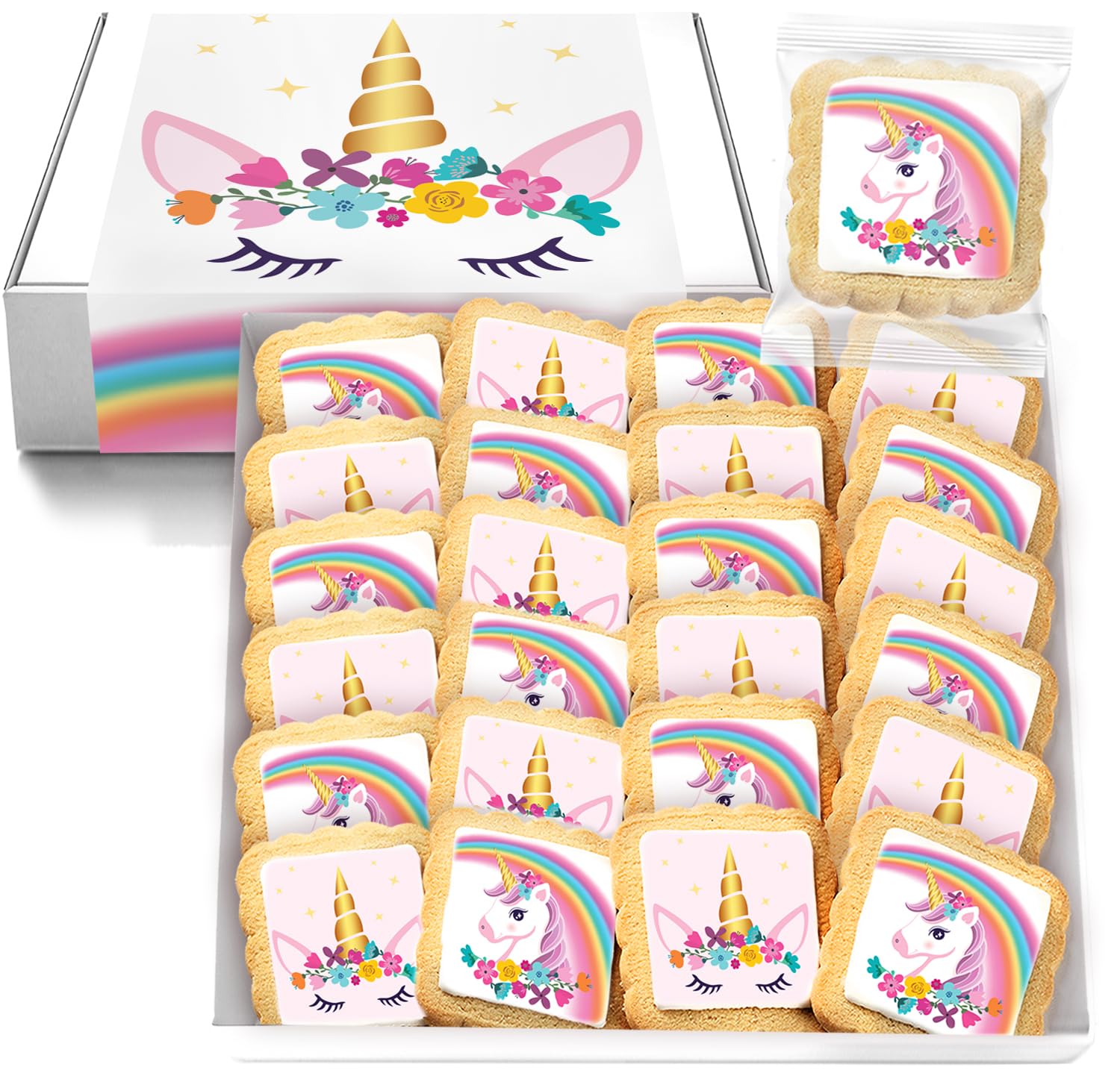 Unicorn Cookies Individually Wrapped Bulk For Kids Theme Birthday Party Favors 24 Pack Bulk for Kids Party Sugar Cookie Rainbow 