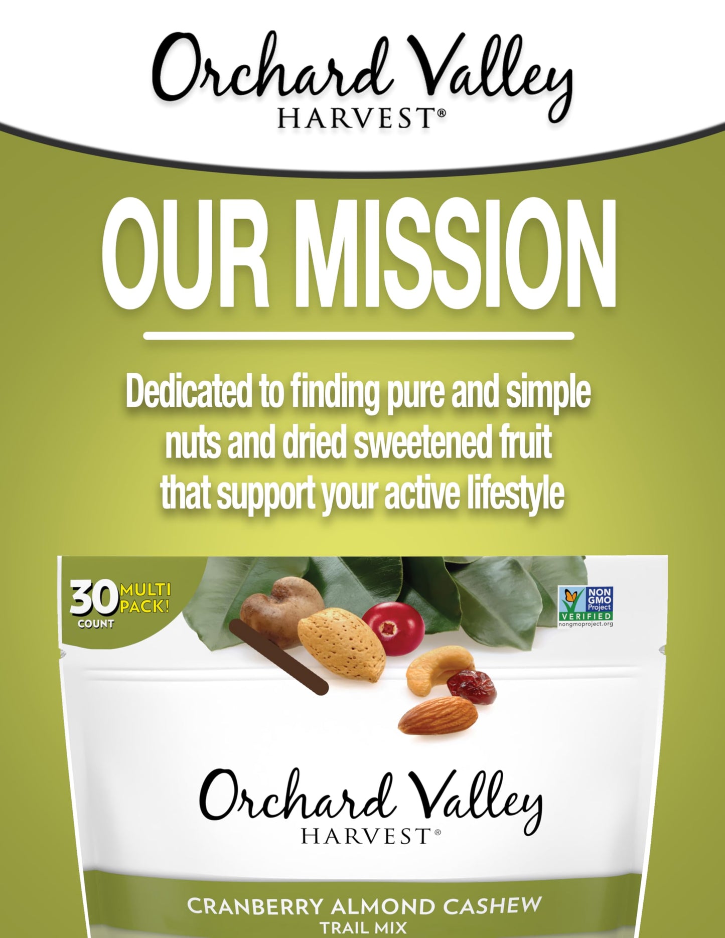 Orchard Valley Harvest Cranberry Almond Cashew Trail Mix, 1 Oz (Pack Of 30), Cranberries, Almonds, And Cashews, Non-Gmo, No Arti