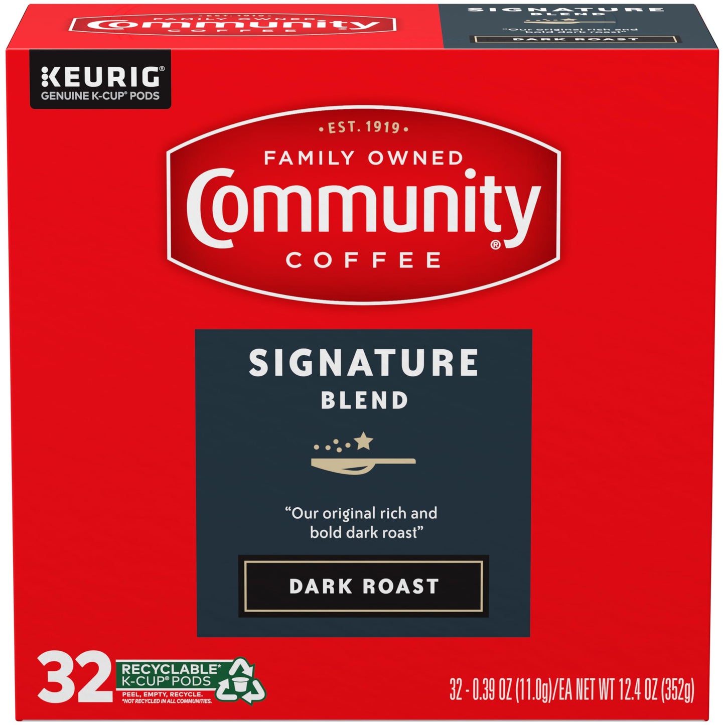 Community Coffee Signature Blend Dark Roast Single Serve Keurig K-Cup Pods 32 Ct Box