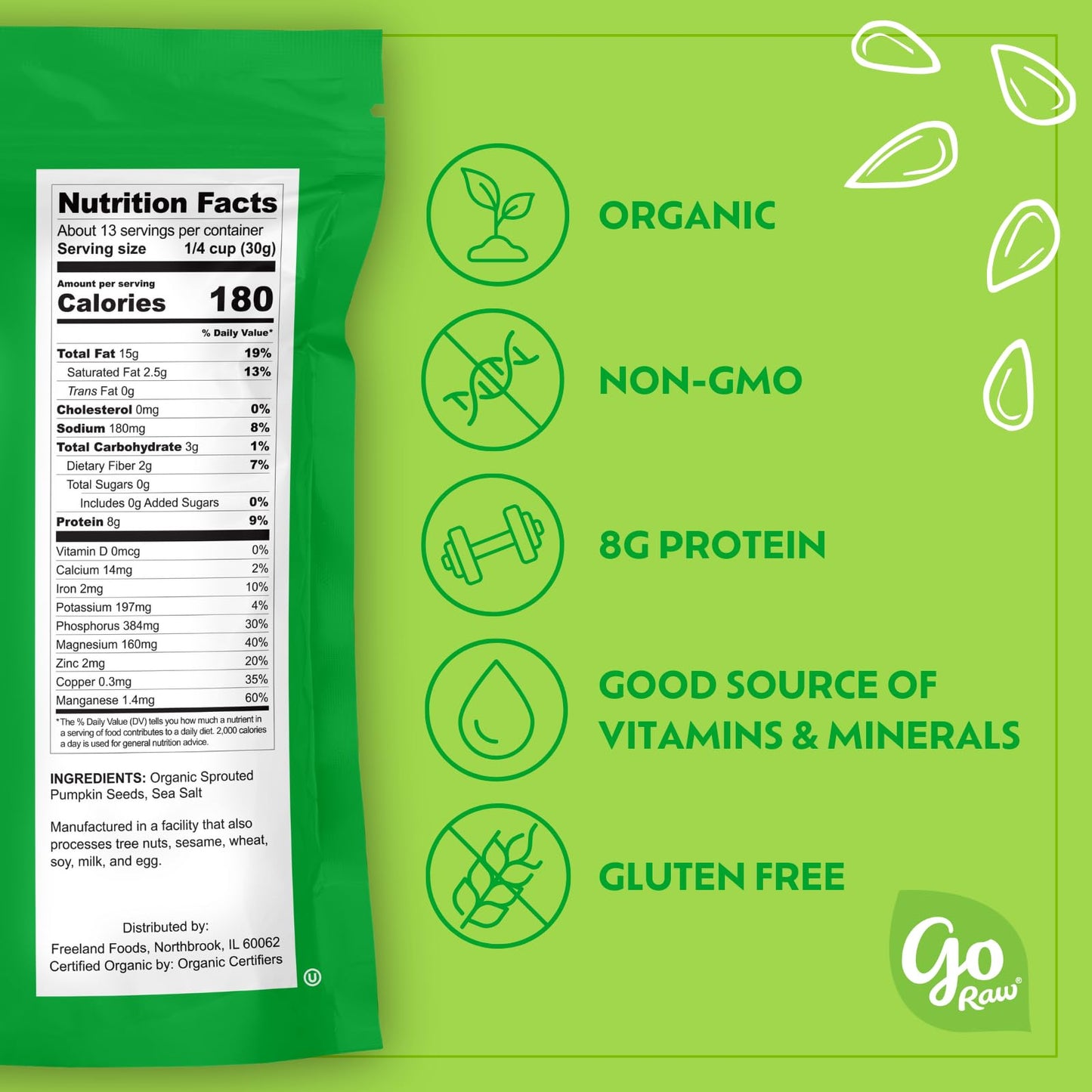 Go Raw Organic Sprouted Pumpkin Seeds, 14 Oz Bag - Healthy Snack, Non-GMO, Gluten-Free, KHR-290