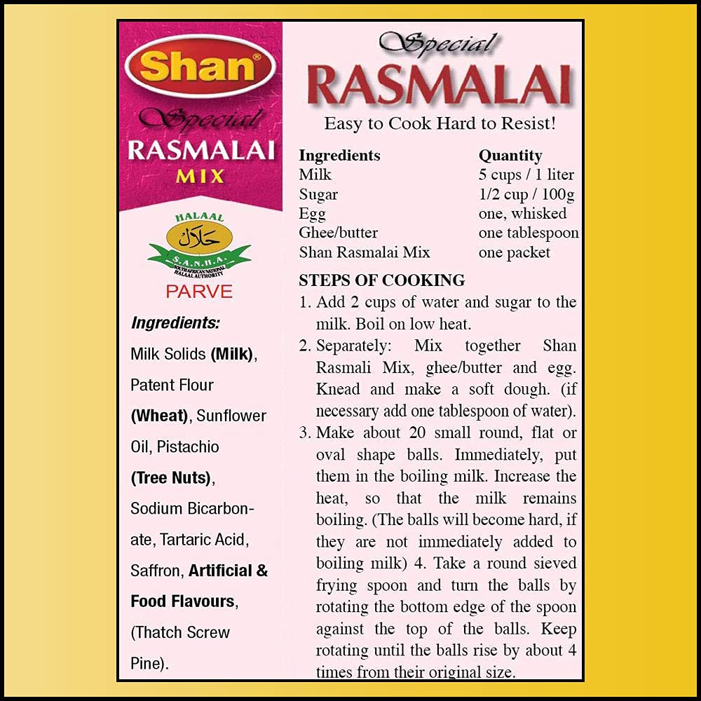 Shan Special Rasmalai Traditional Dessert Mix 3.53 Oz (100G) - Powder For Cottage Cheese Balls In Milk Syrup - Suitable For Vege