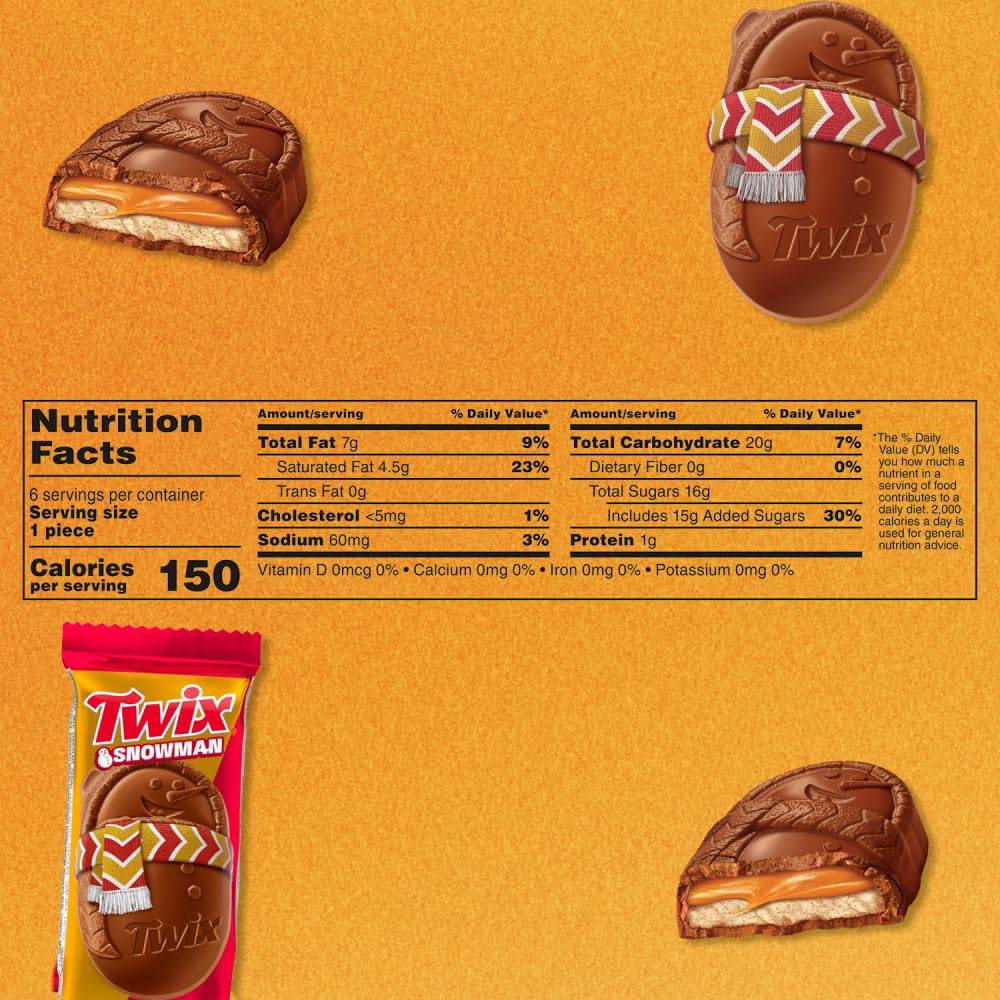TWIX Caramel Cookie Snowmen Christmas Chocolate Candy Bars  6 Ct Pack