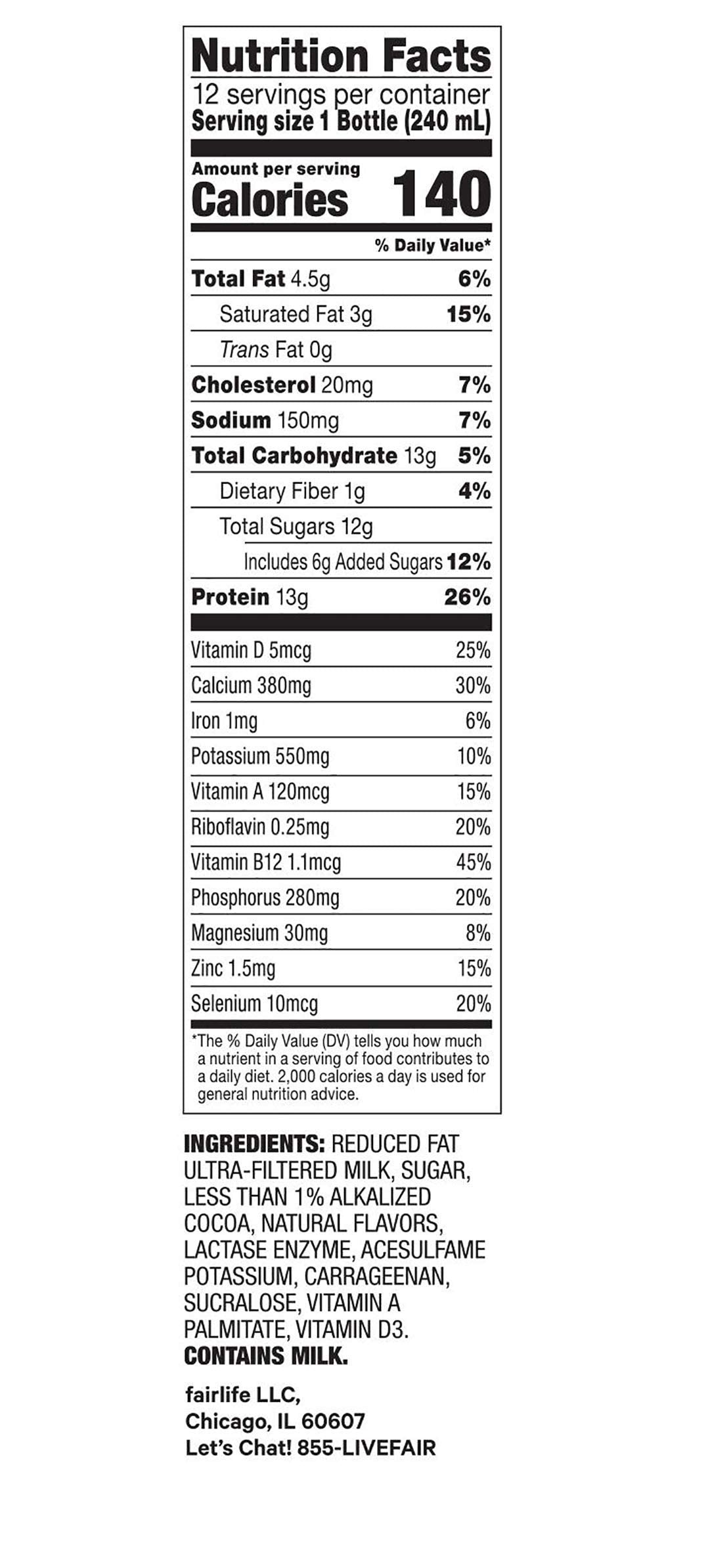 Fairlife Chocolate 2% Reduced Fat Ultra Filtered Milk 12/8 Fl Ounce Net Wt 96 Fl Ounce