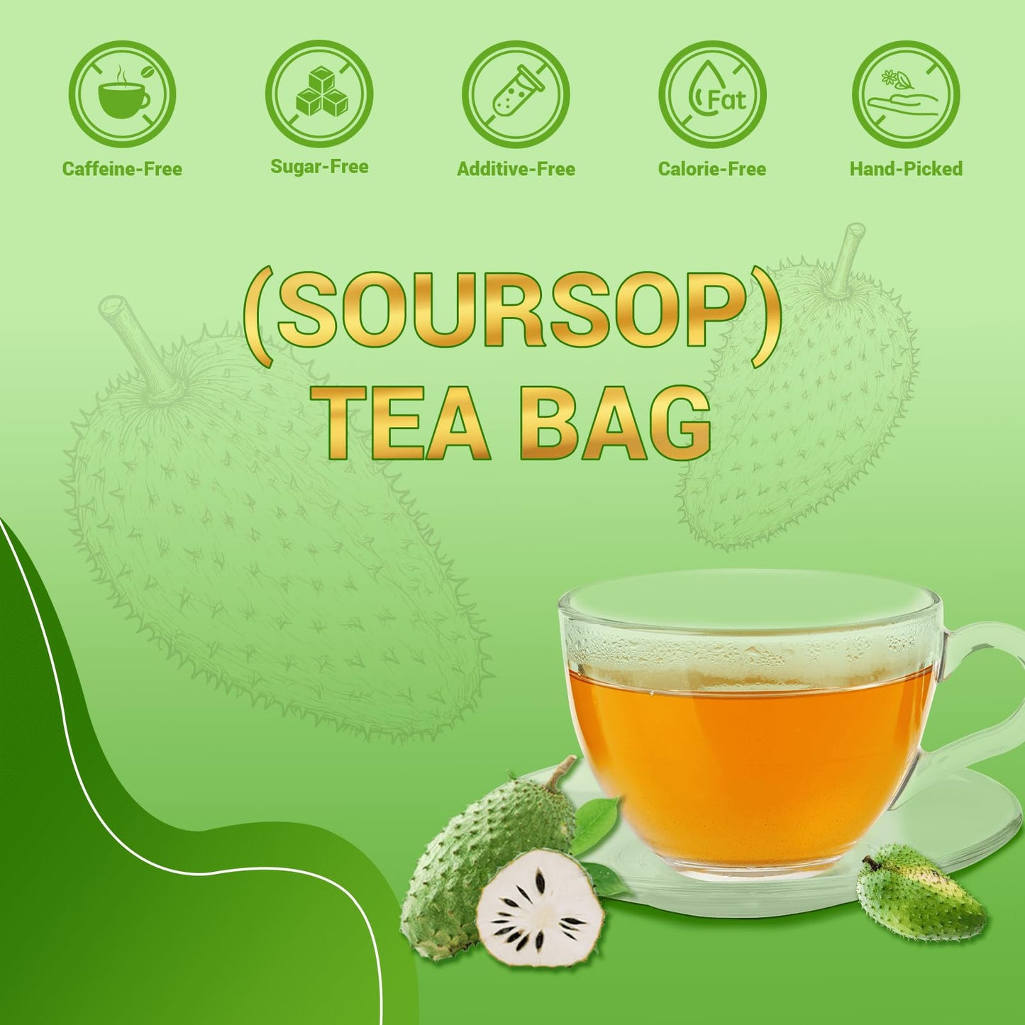 HIIHONE Soursop Leaf Herbal Tea - Caffeine & Sugar Free, 40 Teabags, 40 Count
