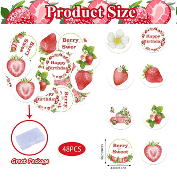 Fyeoxle 48Pcs Edible Strawberry Cupcake Toppers Wafer Paper Starwberry Flower Birthday Cake Decoration Sweet Berry Strawberry Ha