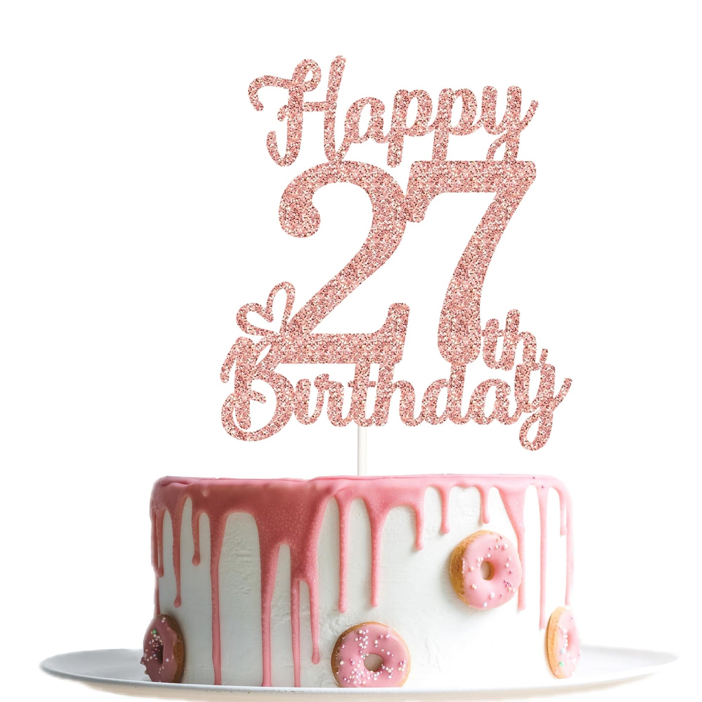 Veegood 27th Birthday Cake Topper - Rose Gold Glitter, Happy 27th Design