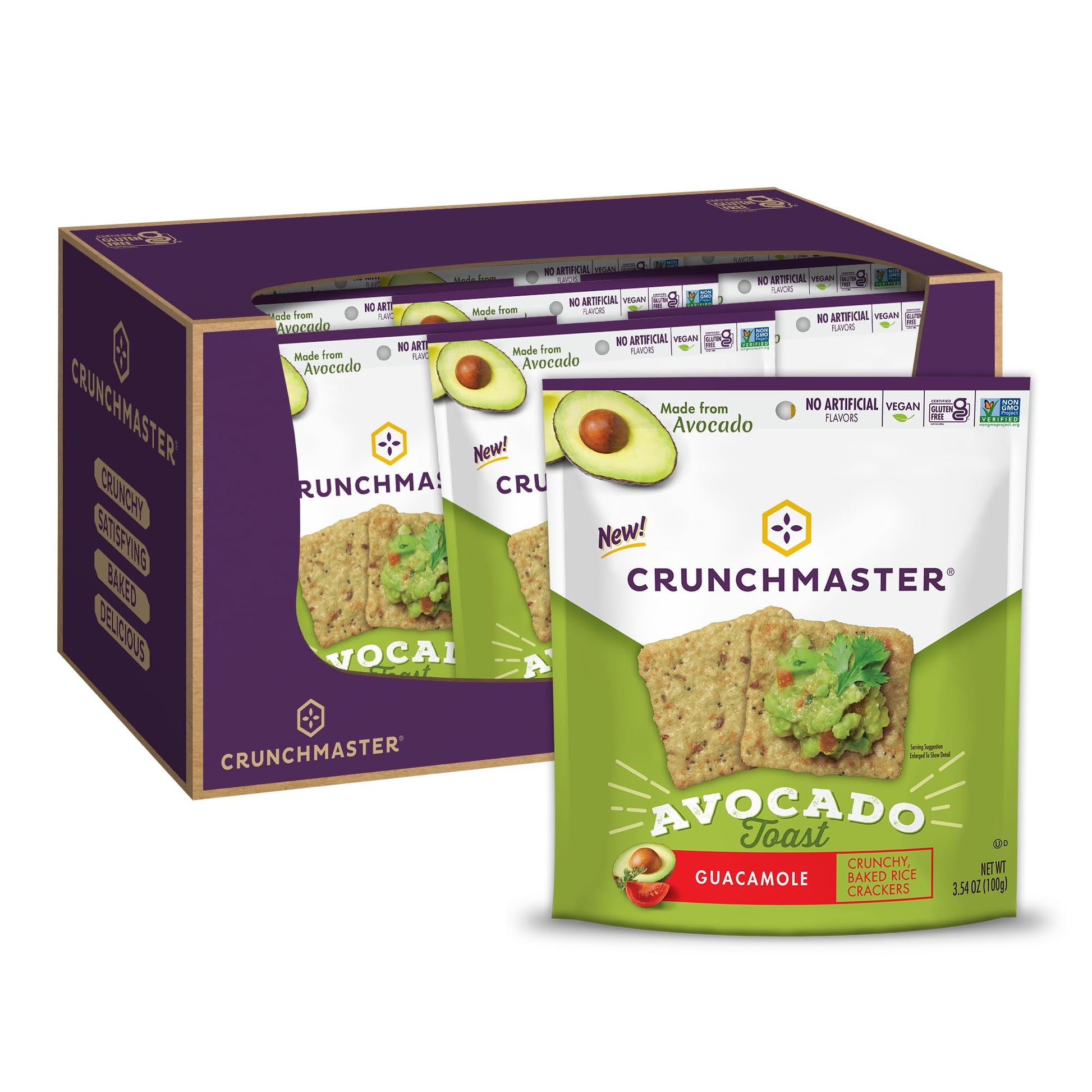 Crunchmaster Avocado Toast Guacamole Crunchy, Baked Rice Crackers, Vegan Friendly, Kosher, Gluten Free & Non-GMO, 3.54 Ounce (Pa