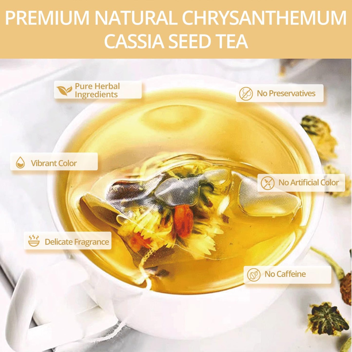 Patiosio Herbal Tea Bags, Chrysanthemum Cassia Seed & Burdock Goji Berry, Vegan, Sugar-Free, Caffeine-Free, 250g (10g x 25pcs)