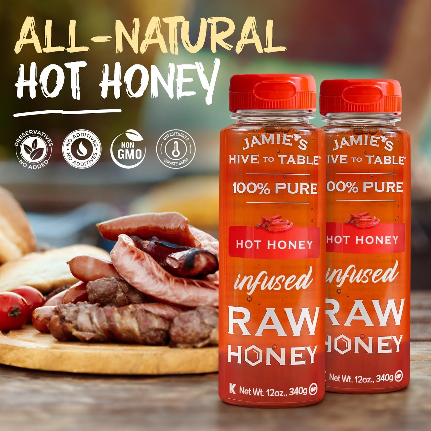 Jamie'S Hive To Table Hot Honey, 12 Oz - 100% Natural Raw Honey Infused With Hot Pepper - Gluten-Free, Non-Gmo - Spicy Kick For