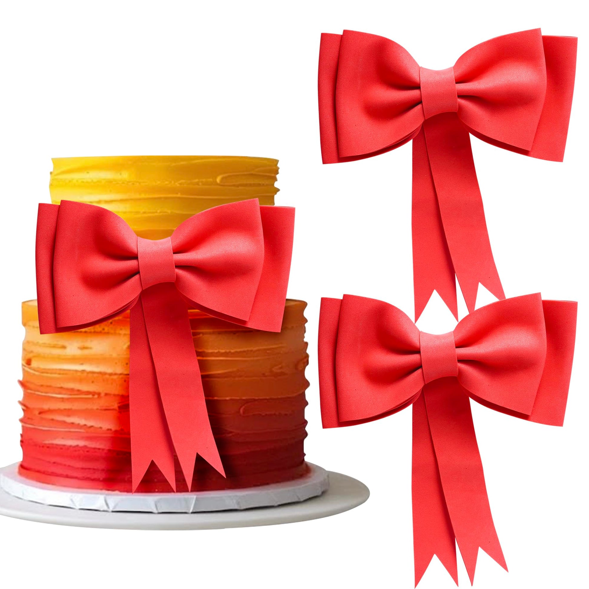 YCTHUNFISH 2 Pack Oversized Pink Bow Cake Toppers EVA Foam for Birthday, Baby Shower, Wedding, Party Supplies, Red